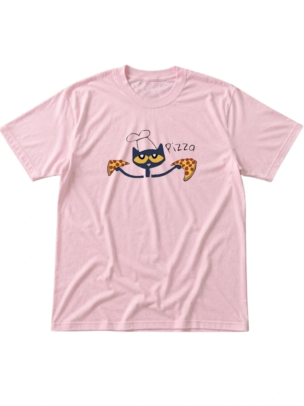 Gildan Light Pink Cat Chef Pizza Graphic Tee
